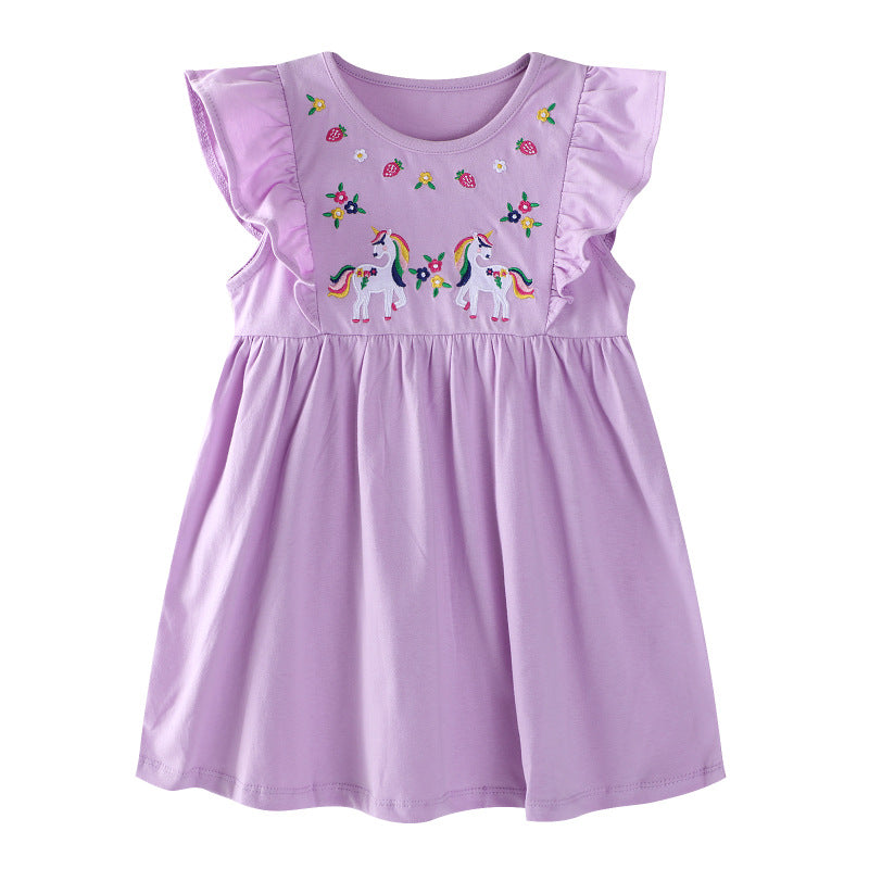 Mädchen Kleid mit zauberhaften Einhorn-Stickereien Drune