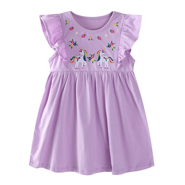 Mädchen Kleid mit zauberhaften Einhorn-Stickereien Drune
