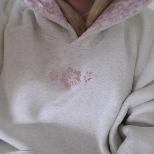 Damen Kapuzenpullover mit floralem Stickereien und bedrucktem Kapuzenfutter Drune