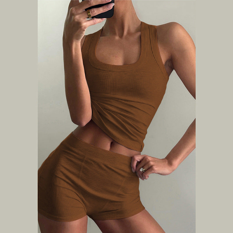 Damen Sportliches Loungewear-Set mit ärmellosem Oberteil und Shorts Drune