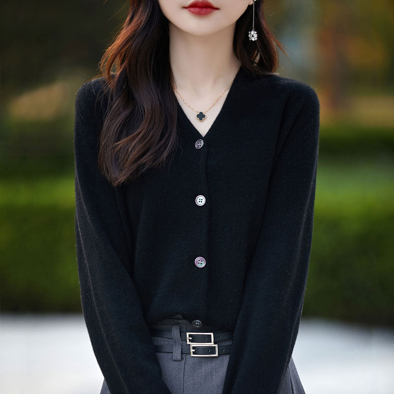 Damen Kaschmir-Cardigan mit eleganten Knopfdetails und V-Ausschnitt Drune