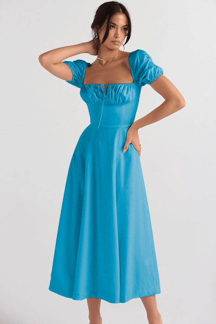 Damen Midi-Kleid mit gerafftem Oberkörper und ausgestelltem Rock Drune