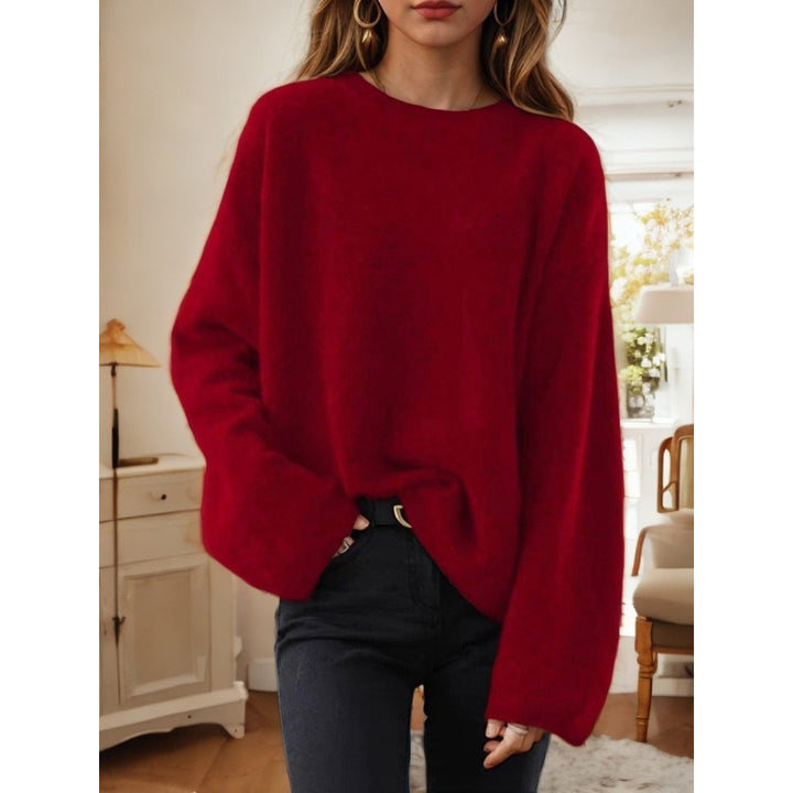 Damen nan lässiger Oversize-Strickpullover mit Rundhalsausschnitt und überschnittener Schulterpartie Drune