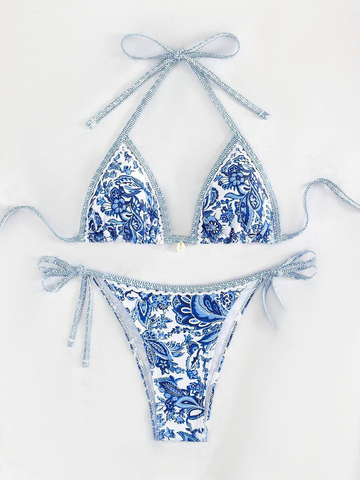 Damen Triangel-Bikini-Set mit verstellbaren Bindebändern und floralem Design Drune