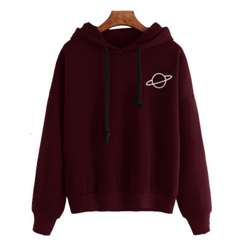 Damen Kapuzenpullover mit kreativem Planeten-Design und Kängurutasche Drune