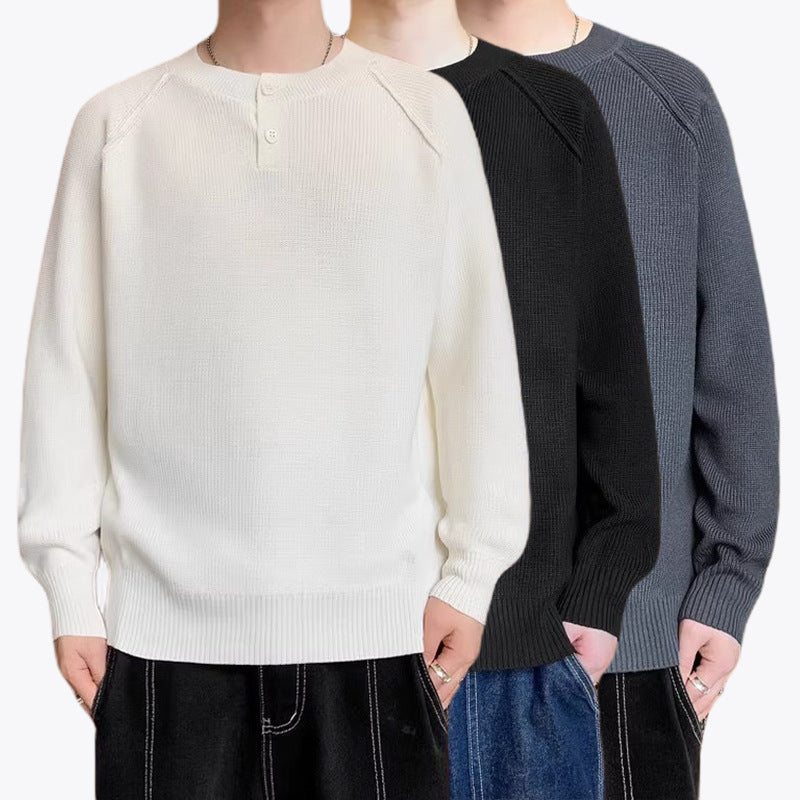 Herren Grobstrickpullover mit Knopfdetails Drune