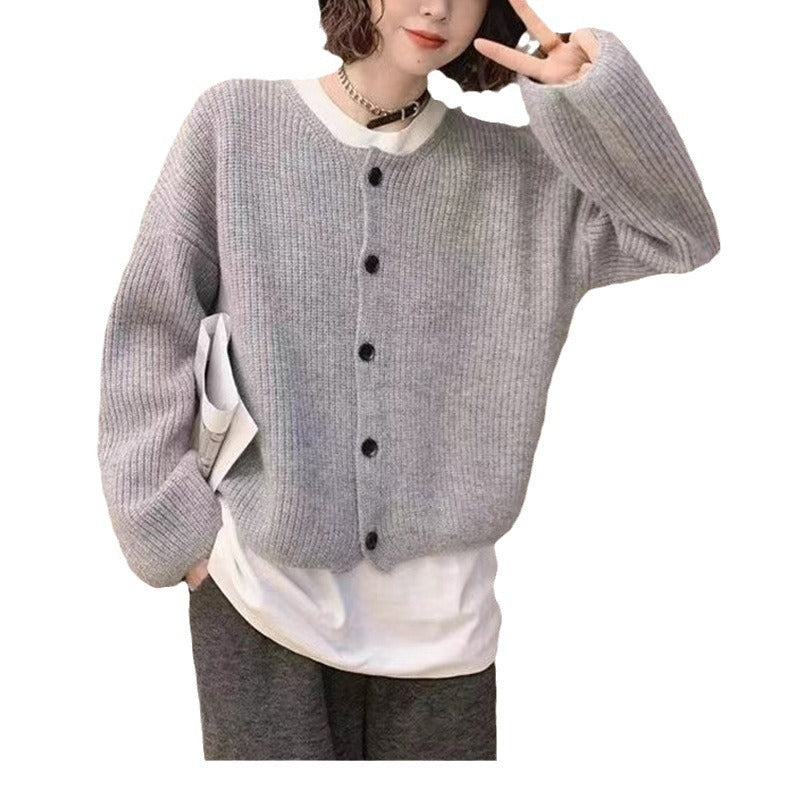 Damen lässiger Strickcardigan mit dekorativen Knopfdetails und weitem Schnitt Drune