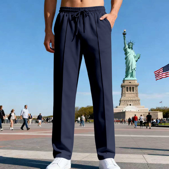 Herren nan elegante Sweathose mit Bügelfalte geradem Bein und Tunnelzug Drune