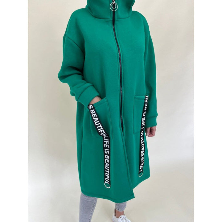 Drune | Taschen Design Hoher Kragen Lange Kapuzen Sweatshirtjacke