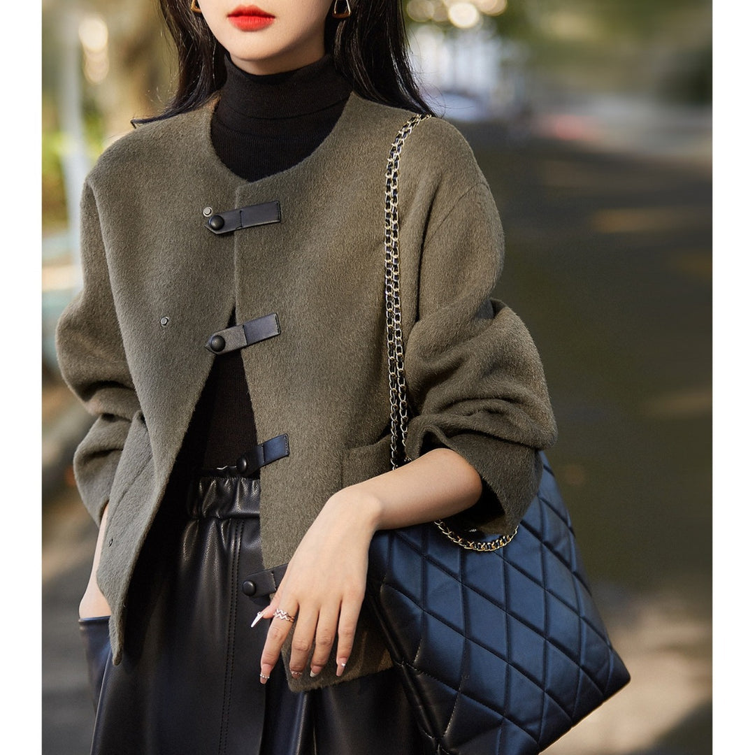Damen Elegante Wolljacke mit Knöpfen Drune