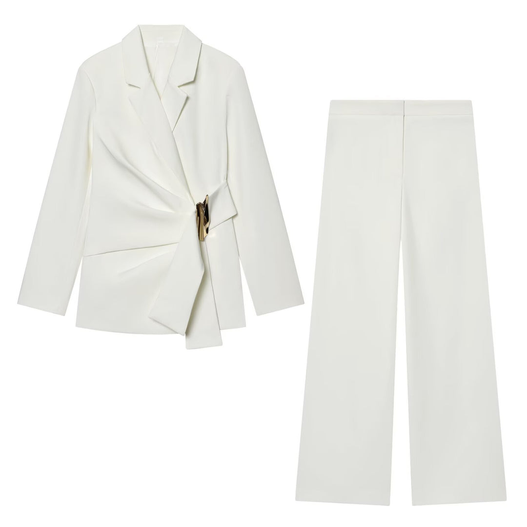 Damen Zweiteiliges Wickelblazer- und Palazzo-Anzugset mit Ziergürtel Drune