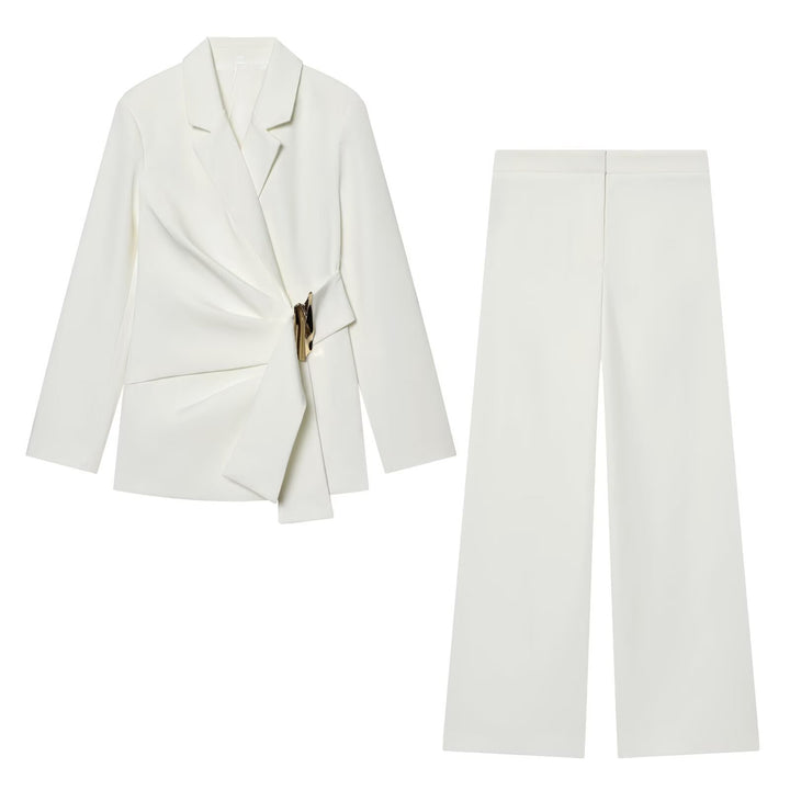 Damen Zweiteiliges Wickelblazer- und Palazzo-Anzugset mit Ziergürtel Drune