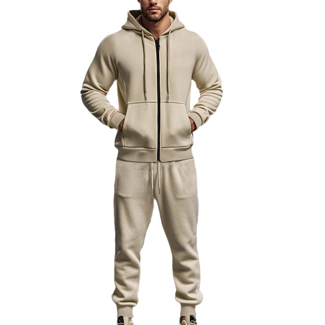 Herren nan Kapuzensweat-Set mit durchgehendem Reißverschluss, Kängurutasche und konischer Jogginghose mit Reißverschlusstaschen Drune