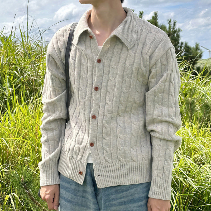 Herren Strickjacke mit Zopfmuster, Hemdkragen und durchgehender Knopfleiste Drune