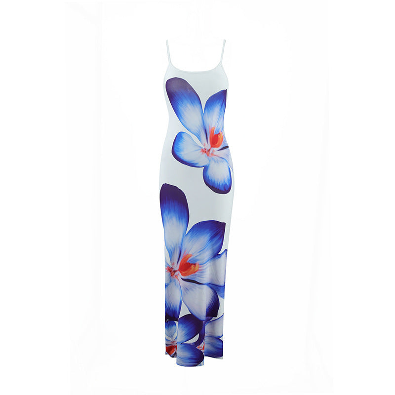 Damen Maxikleid mit traumhaftem Blumendruck und zarten Spaghettiträgern Drune