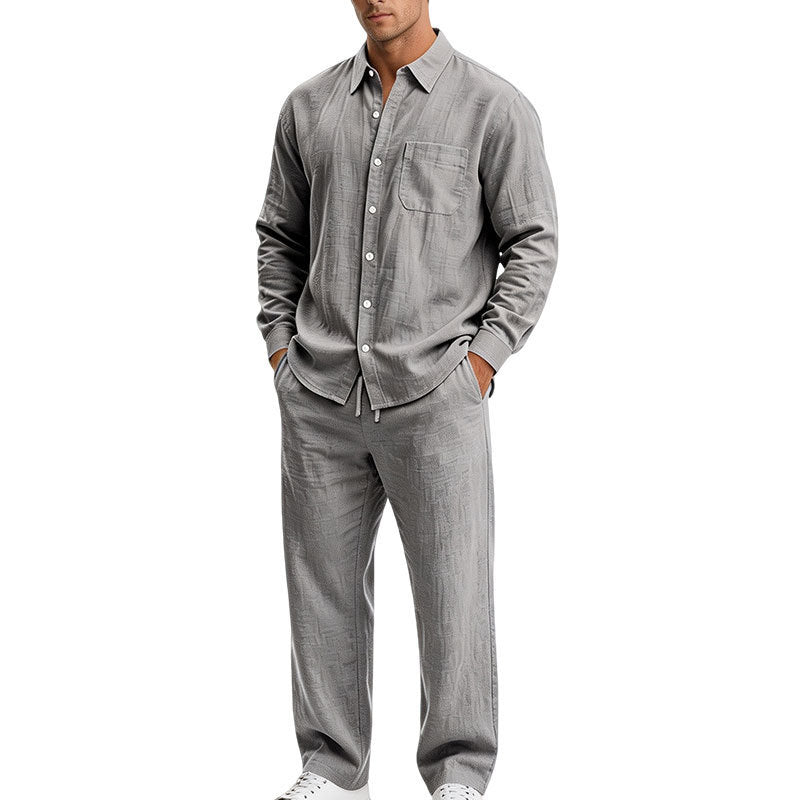 Herren Entspanntes Zweiteiliges Lounge-Set aus Strukturjersey mit Hemdkragen Drune