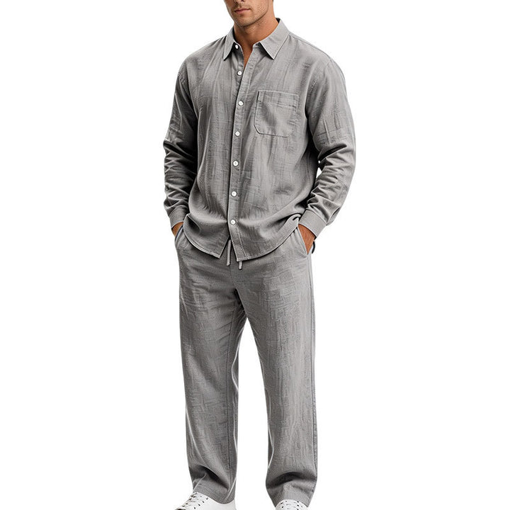 Herren Entspanntes Zweiteiliges Lounge-Set aus Strukturjersey mit Hemdkragen Drune