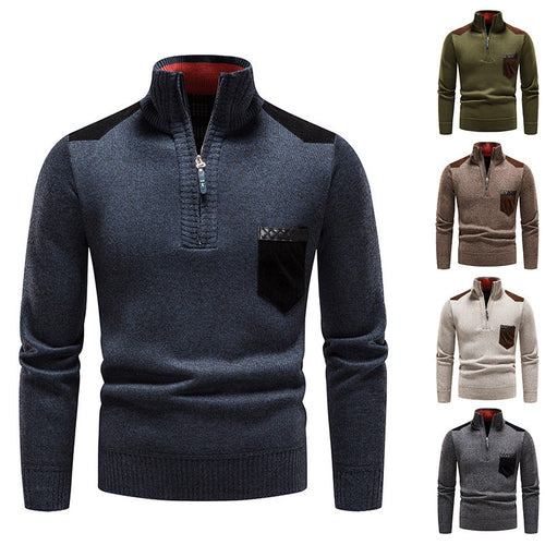 Herren feinstrukturierter Troyer-Pullover mit Halbzipp und Brusttasche Drune