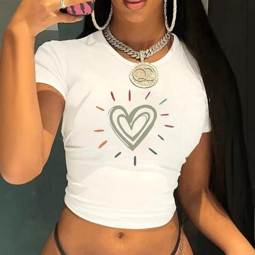 Damen Crop-T-Shirt mit kreativem Herzmotiv und moderner Passform Drune