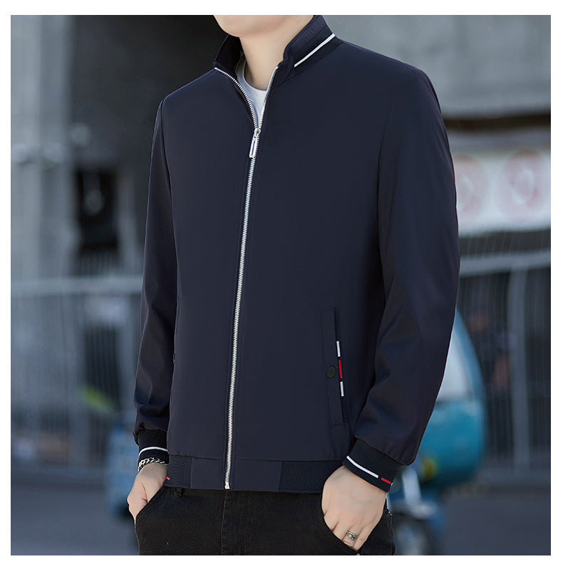 Herren Minimalistische Softshell-Bomberjacke mit Stehkragen und Kontraststreifen-Bündchen Drune