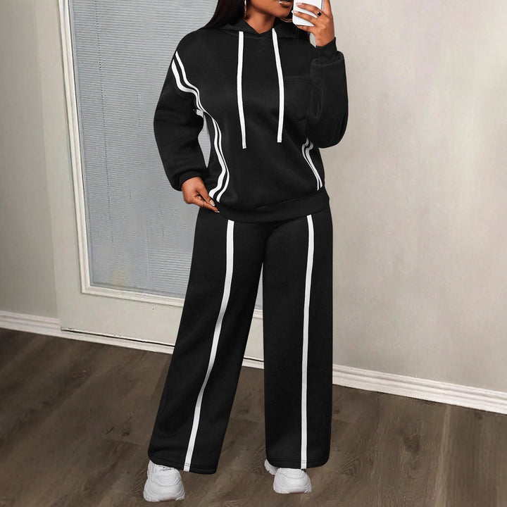 Damen sportliches Hoodie- und weitbein-Set mit eleganten Streifen Drune