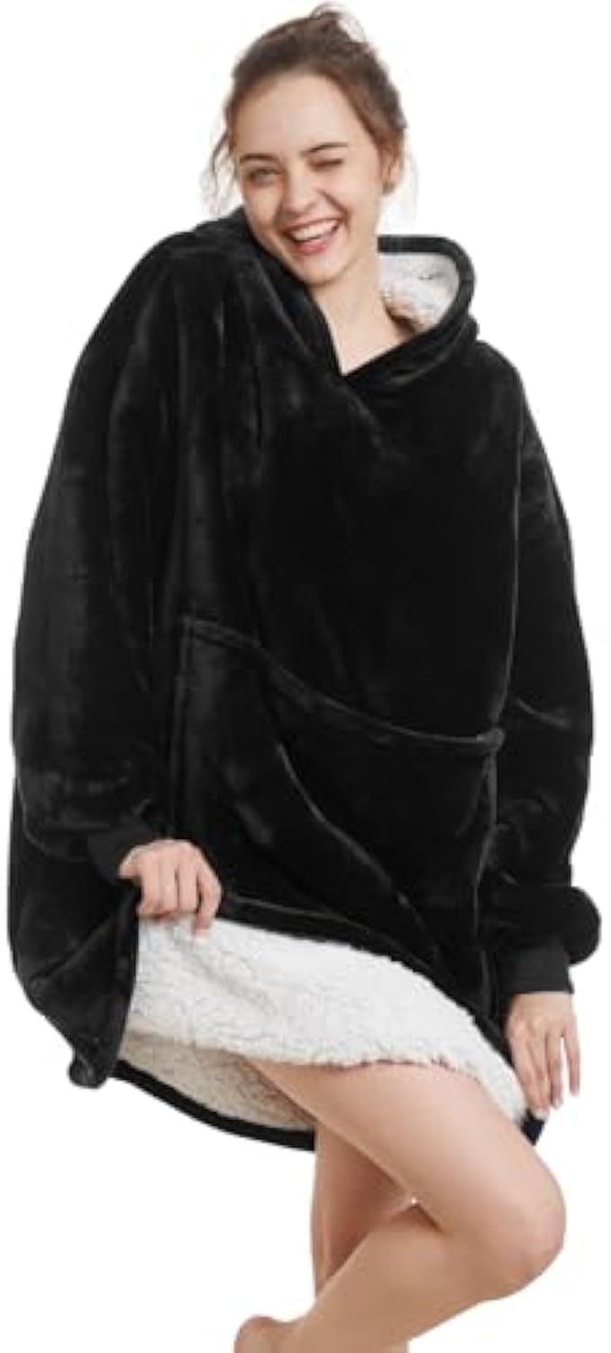 Damen Oversize Kapuzen-Kuscheldecke aus Mikrofaser mit Sherpa-Futter Drune