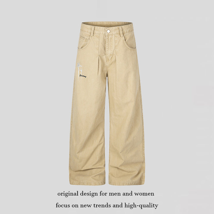 Damen Highwaist Culotte-Jeans mit weitem Bein, hoher Taille und dezenter Stern-Applikation Drune