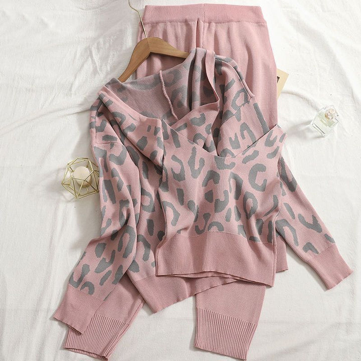 Damen lässiges Hoodie- und Jogginganzug-Set mit Leopardenmuster Drune