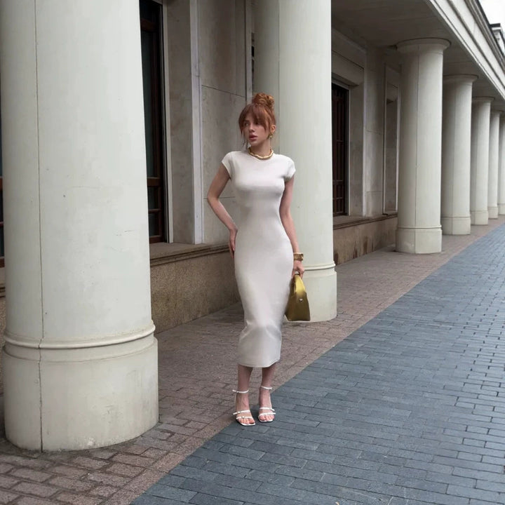 Damen Figurbetontes Langarmkleid mit elegantem Ziernähte Drune