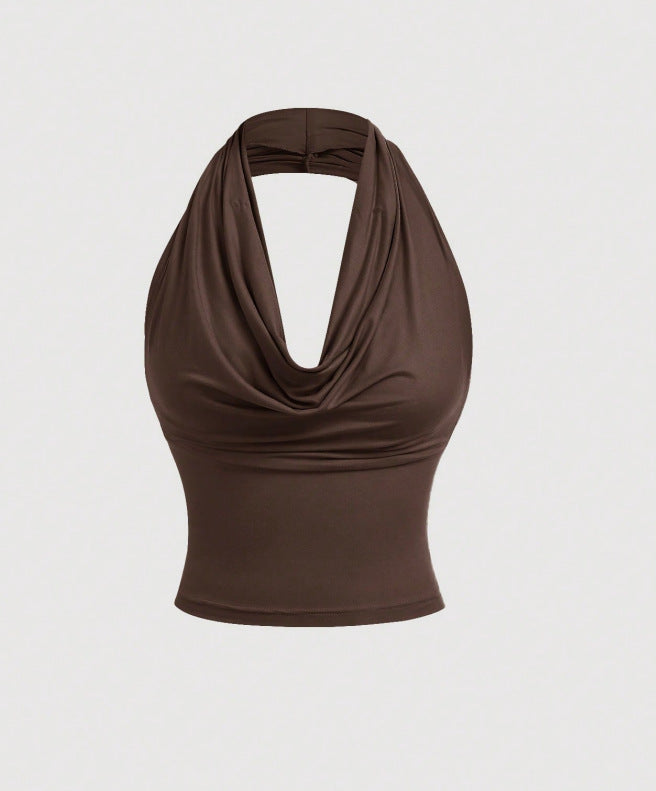 Damen Neckholder-Cropped-Top mit Wasserfall-Ausschnitt und taillierter Passform Drune