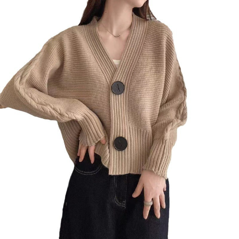 Damen kuschelige Strickjacke mit weitem Schnitt und großen Knöpfen Drune