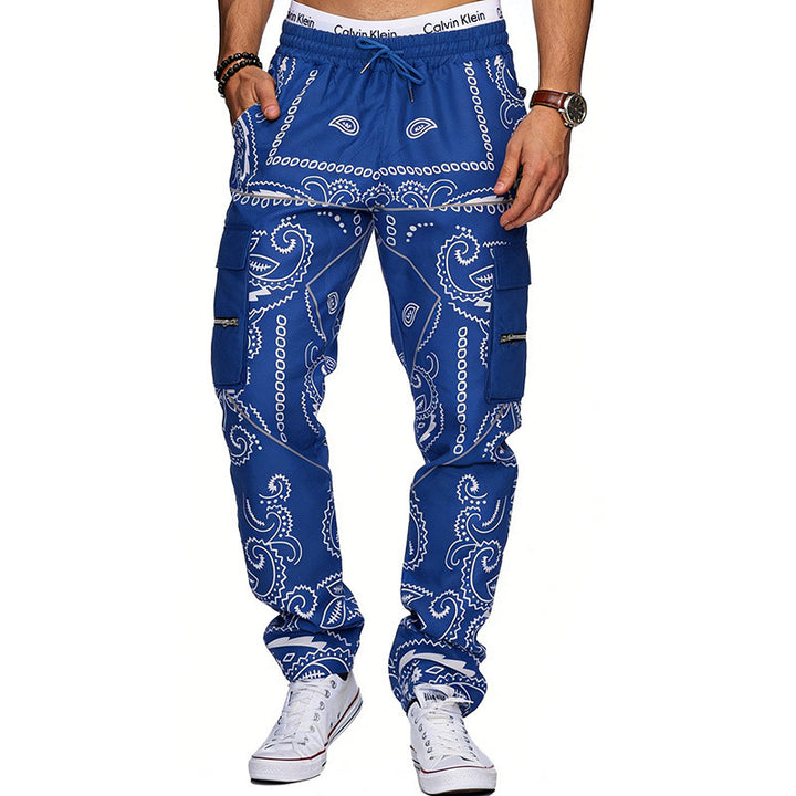 Herren Cargo-Hose mit Bandana-Print, elastischem Bund und Zipper-Taschen Drune