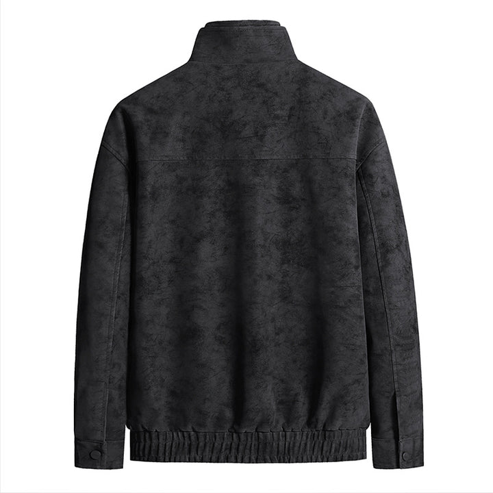 Herren  Faux-Suede Strukturierte Stehkragen-Zip-Jacke mit schrägen Brusttaschen Drune