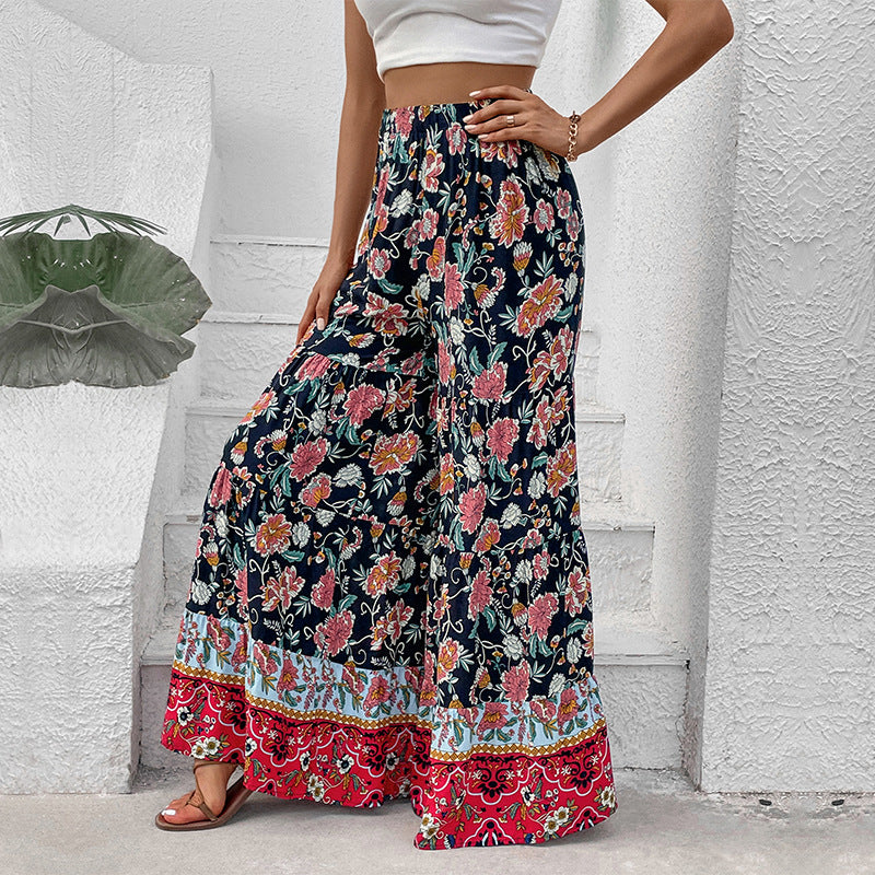 Damen Maxirock mit Stufen, elastischem Bund und floralem Boho-Print Drune
