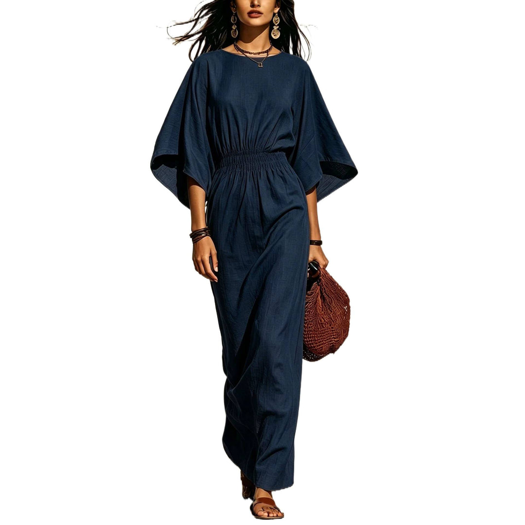 Damen Maxikleid mit Fledermausärmeln und geraffter Smock-Taillierung Drune