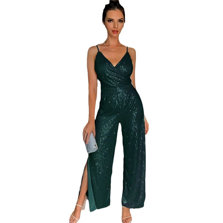 Damen Glamouröser Jumpsuit mit funkelndem Paillettenbesatz und elegantem Schlitz Drune