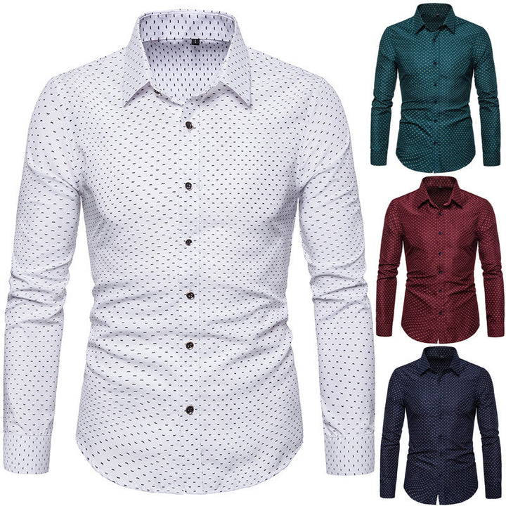 Herren nan gemustertes tailliertes Langarmhemd mit Kentkragen und Stretch Drune