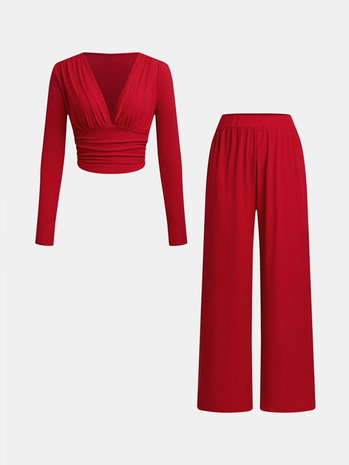 Damen lässiges und figurnahes Oberteil mit hochtaillierter Hose Drune