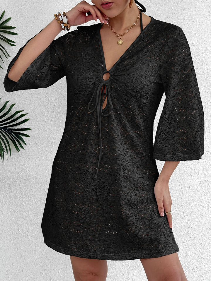 Damen Häkel-Strandkleid mit tiefem V-Ausschnitt Drune