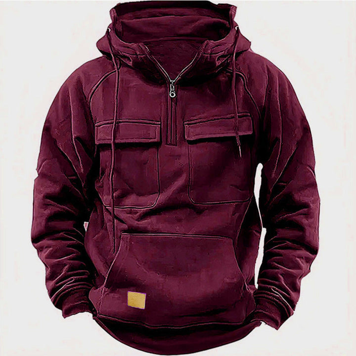 Herren Funktionale Kapuzenpullover mit Praktischen Taschen und Kurzem Reißverschluss Drune