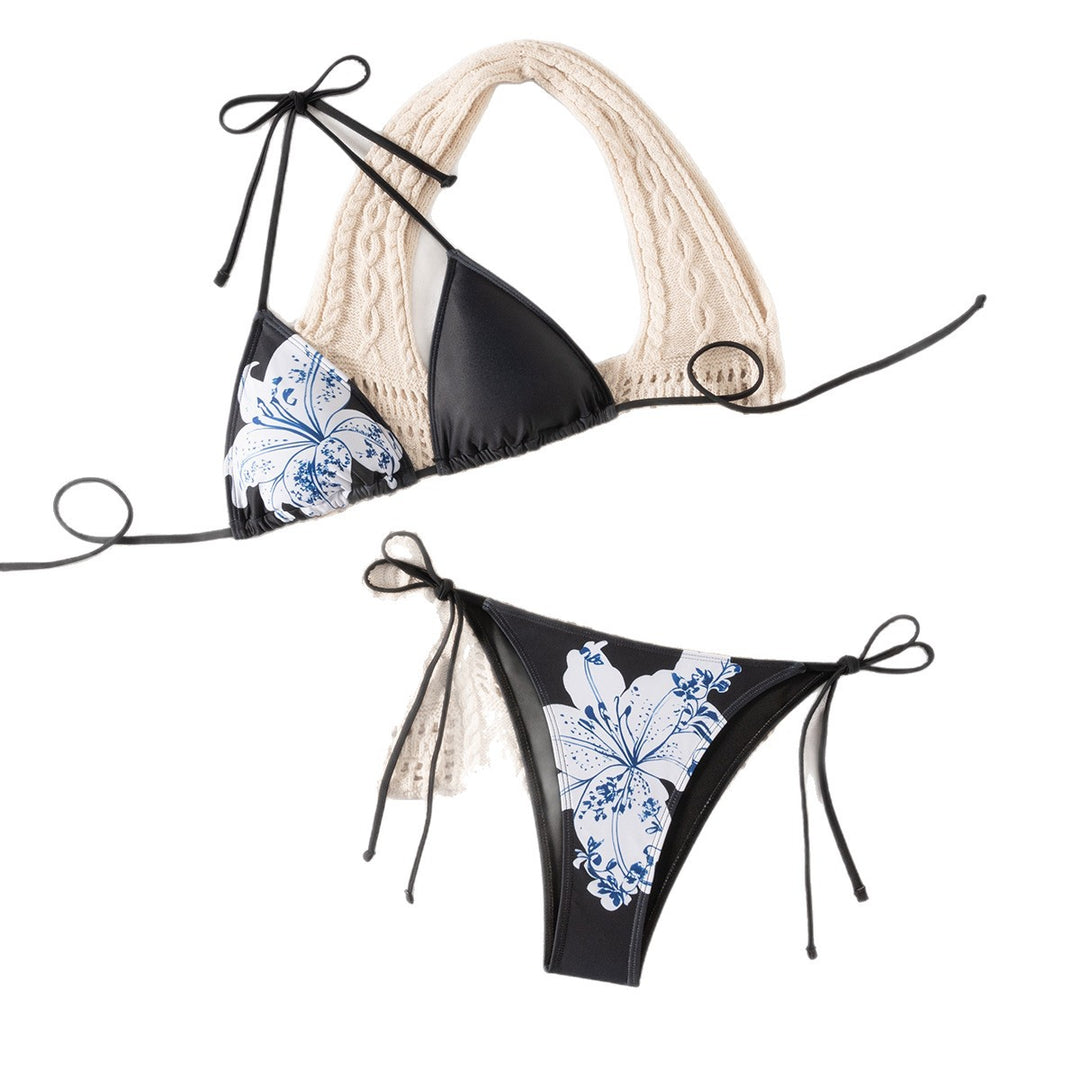 Damen Triangel-Bikini mit verstellbaren Trägern und floralem Muster Drune