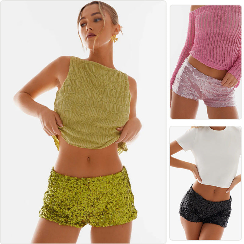 Damen Glitzernde Shorts mit angesagtem Schnitt und elastischem Bund Drune
