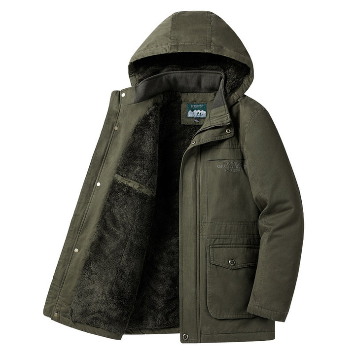 Herren Parka mit Teddyfutter, Kapuze und robuster Canvas-Außenschicht Drune