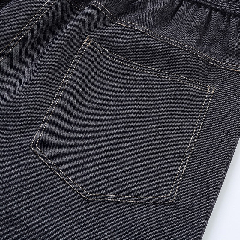 Damen Weite Denim-Hose mit elastischem Bund, Tunnelzug und vertikalen Ziernähten Drune