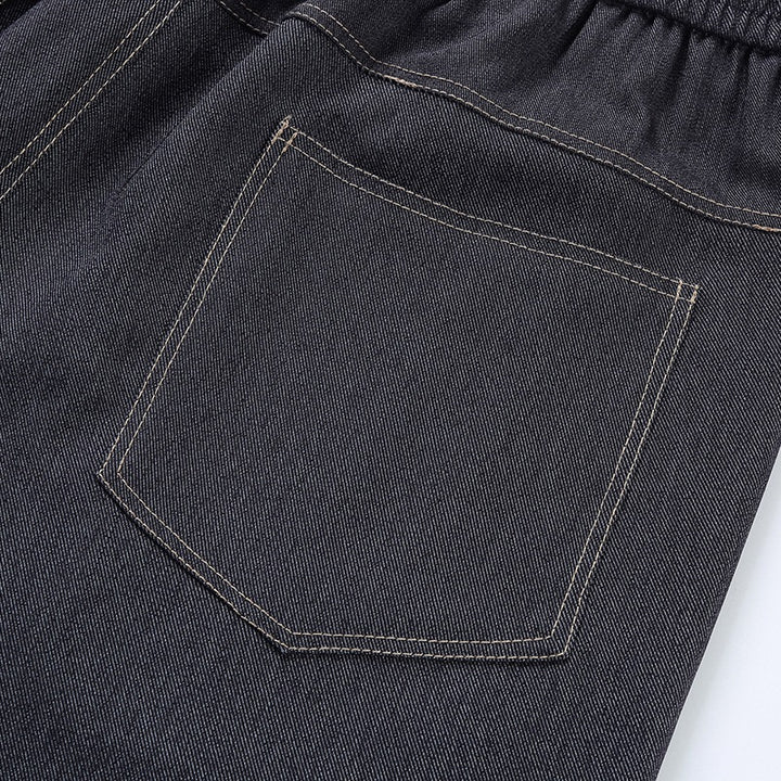 Damen Weite Denim-Hose mit elastischem Bund, Tunnelzug und vertikalen Ziernähten Drune