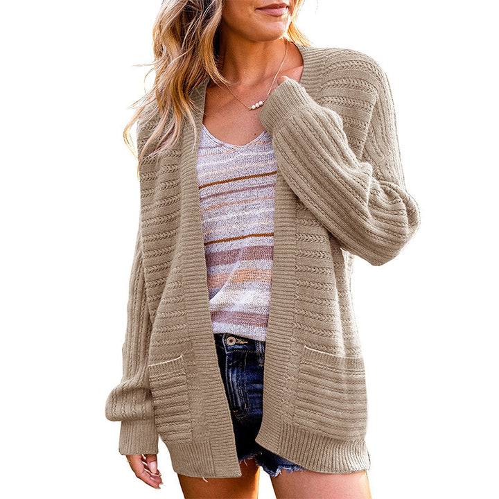 Damen Strickjacke mit tiefem V-Ausschnitt und strukturiertem Design Drune