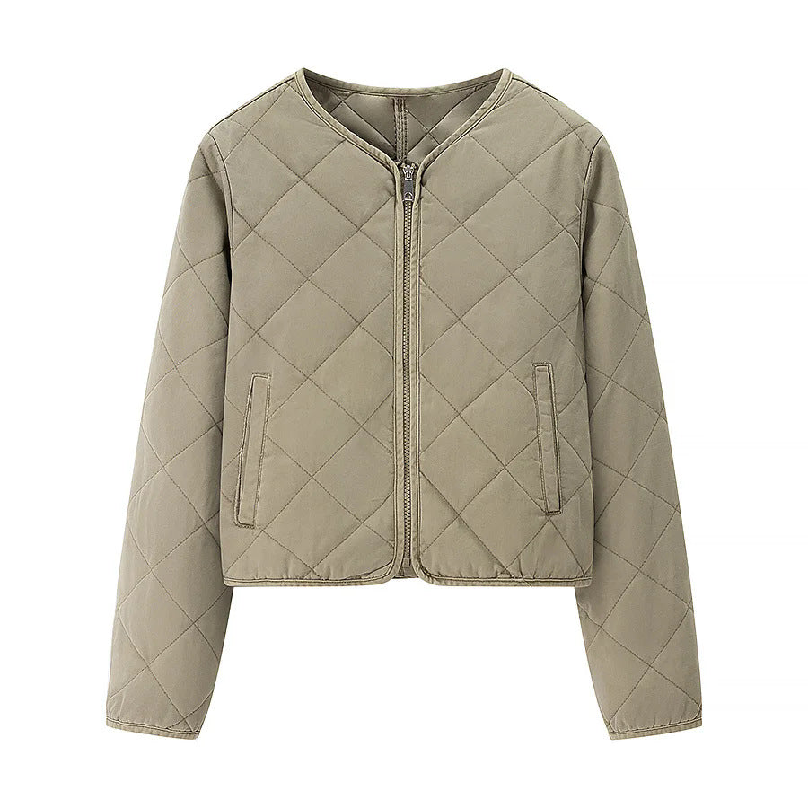 Damen nan Kurzjacke im Boxy-Cut mit Diamantsteppung, abgerundetem Saum und verdecktem Reißverschluss Drune