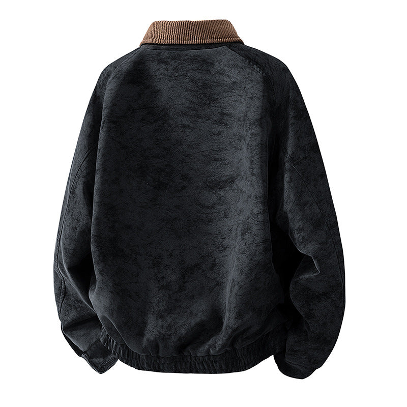 Herren Oversize Velours‑Optik Übergangsblouson mit Hemdkragen, Reißverschluss & elastischem Saum Drune