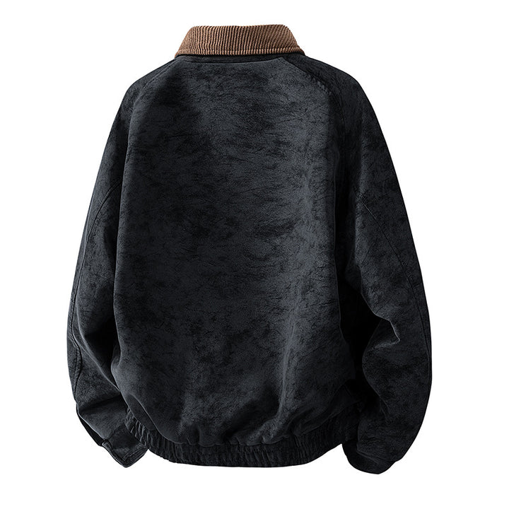 Herren Oversize Velours‑Optik Übergangsblouson mit Hemdkragen, Reißverschluss & elastischem Saum Drune