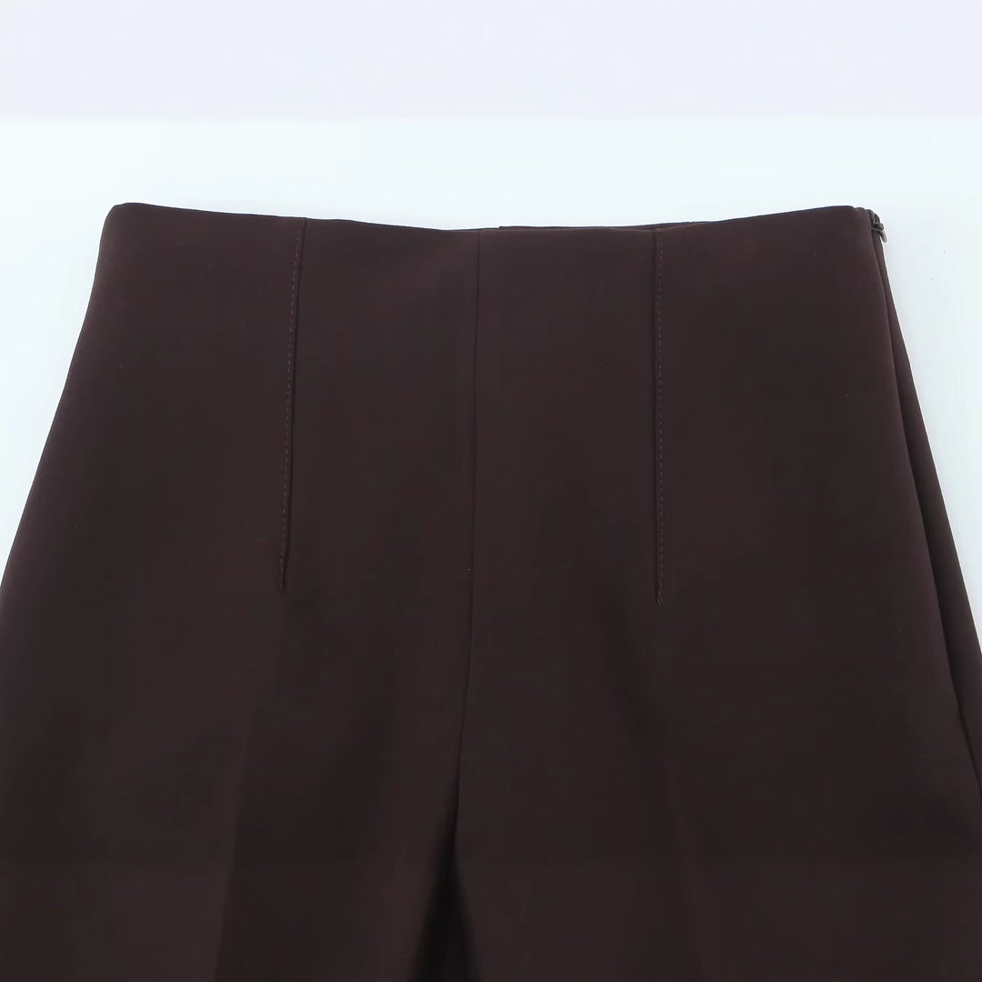 Damen Weite High‑Waist‑Hose mit Bundfalte und seitlichen Beinschlitzen Drune